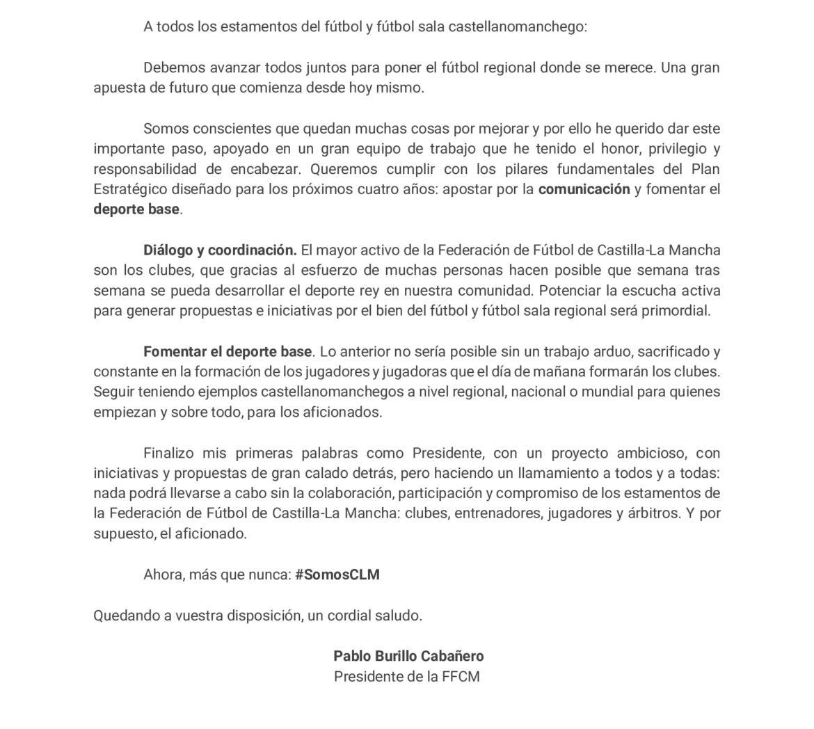 Primer mensaje de Pablo Burillo al mando de la FFCM