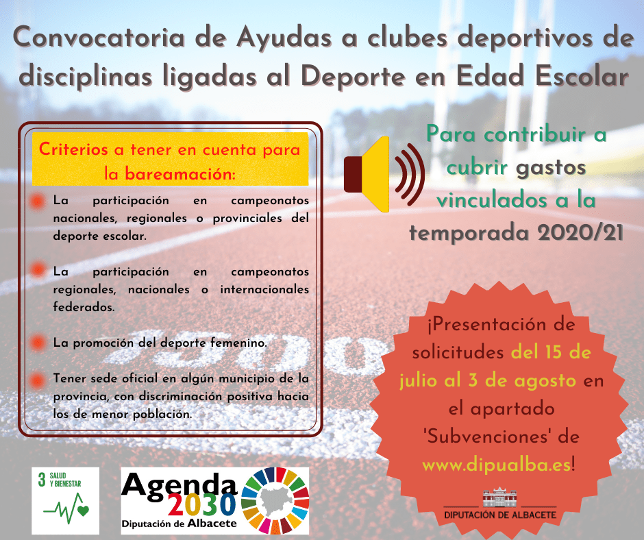Los clubes de disciplinas vinculadas al deporte escolar pueden solicitar desde el 15 de julio las ayudas dispuestas para ellos por la Diputación de Albacete