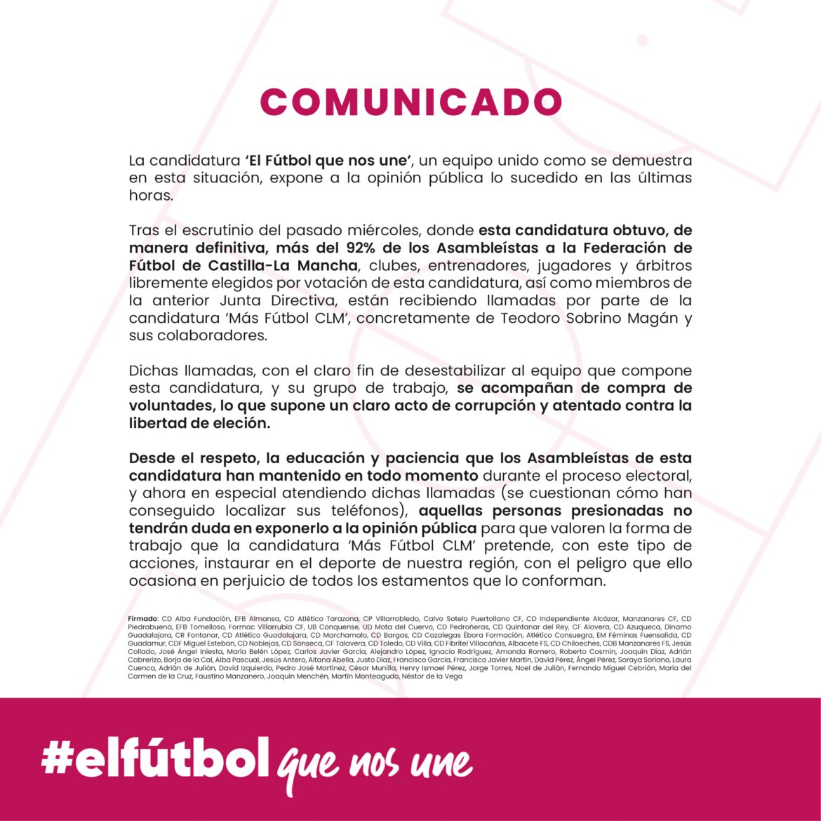Comunicado oficial de la candidatura "El Fútbol que nos une"