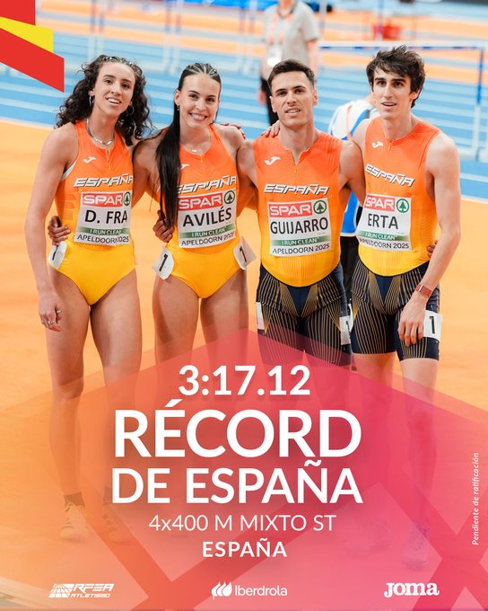 Manu Guijarro, récord de España y cuarto en la final del relevo mixto 4x400 en el Europeo de pista cubierta