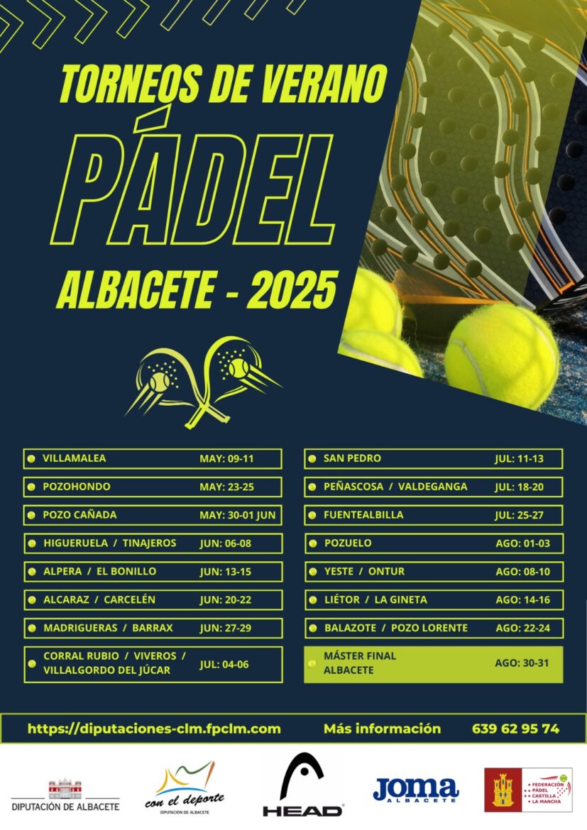El Circuito Provincial de Pádel de la Diputación de Albacete llega a su 5ª edición con 25 torneos que arrancan este fin de semana