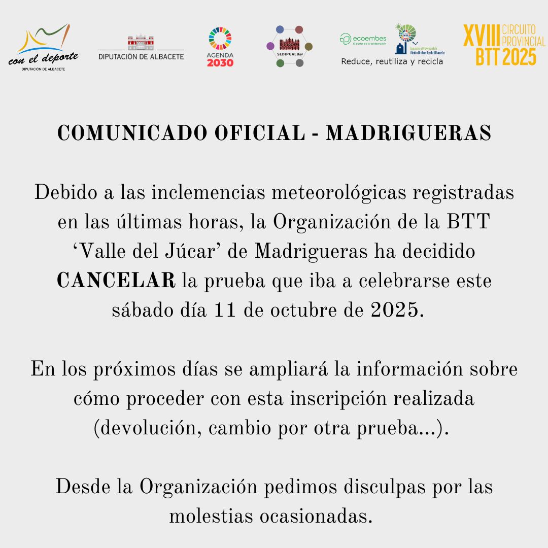 <strong>Cancelación de la prueba BTT de Madrigueras </strong>