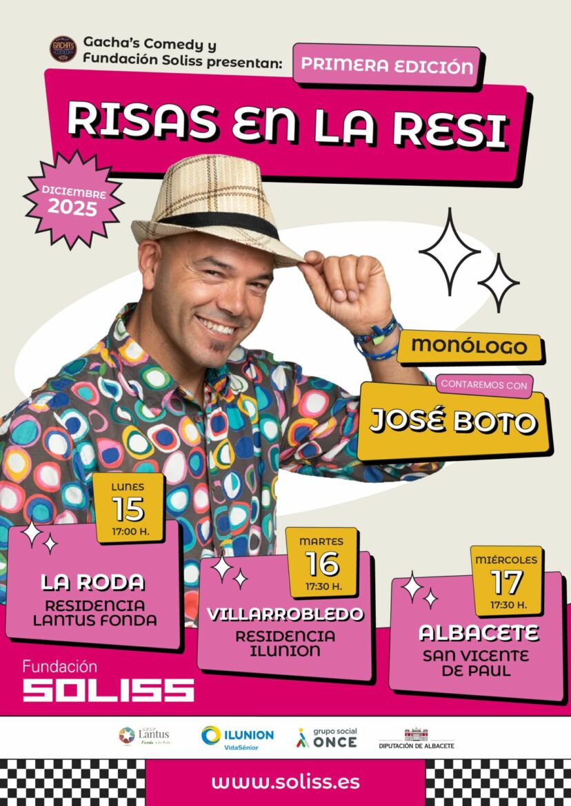Fundación Soliss y Gacha´s Comedy presentan “Risas en la Resi” el primer ciclo de humor en residencias de mayores en Castilla-La Mancha Fundación Soliss y Gacha´s Comedy presentan “Risas en la Resi” el primer ciclo de humor en residencias de mayores en Castilla-La Mancha