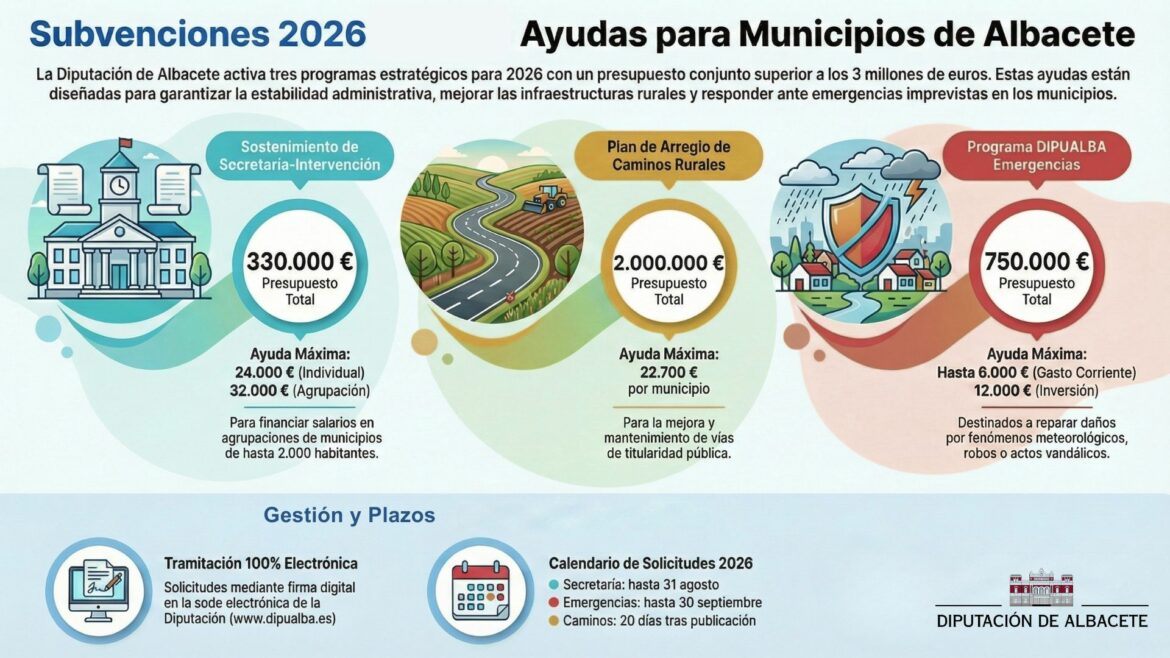 La Diputación de Albacete activa más de 3 millones de euros en ayudas clave para fortalecer el día a día de los municipios