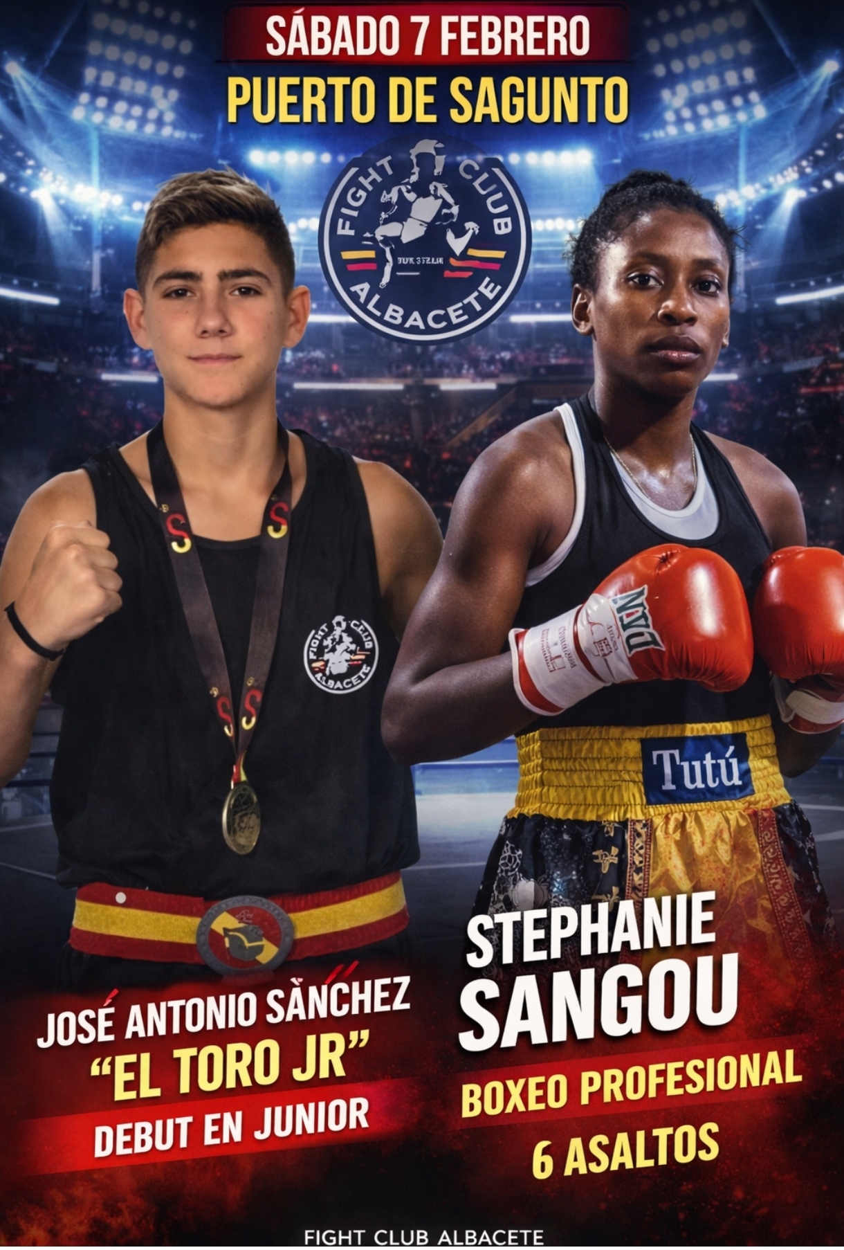 Este próximo sábado siete de febrero en la localidad valenciana de Puerto de Sagunto vuelven al ring los boxeadores del Fight Club Albacete Stephanie Sangou y José Antonio Sánchez
