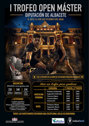 Cuenta atrás para el I Trofeo Open<br>Máster de Pádel Diputación de<br>Albacete Cuenta atrás para el I Trofeo Open<br>Máster de Pádel Diputación de<br>Albacete