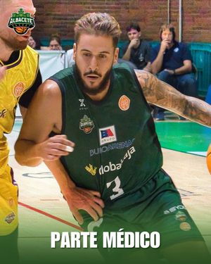 El Bueno Arenas Albacete Basket informa de que el base Víctor Aguilar sufre una rotura de ligamento cruzado anterior y menisco en la rodilla izquierda